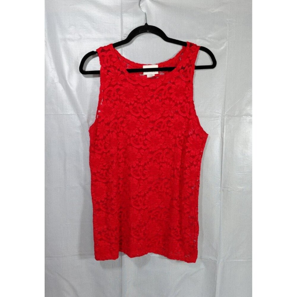 Vtg Solange Sheer Floral Lace Top Sleeveless Red Sz 18/20 USA Y2K‎ Holiday Layer